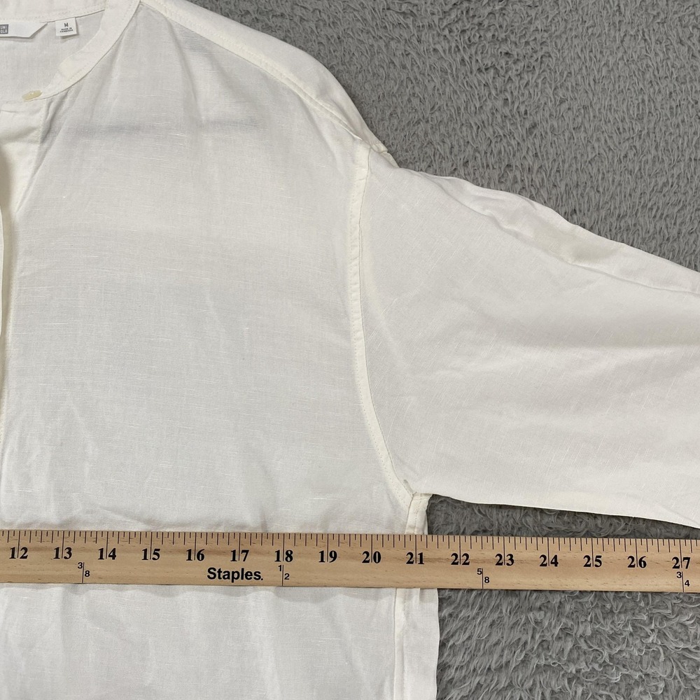 Uniqlo Linen Top Womens Medium Button Up Minimalist Capsule Collarless White - Picture 5 of 12